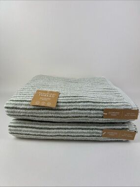 Common Thread Bamboo Bath Towels Eco-Melange Green White Stripe 2 Pc NEW
